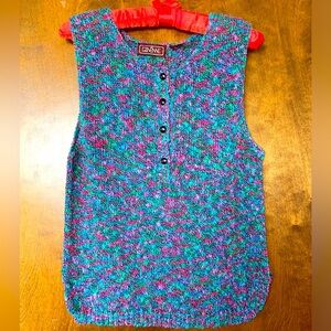 Vtg Ginénne Knit Sweater Vest Button up Sleeveless 80s Multicolor Women’s Large
